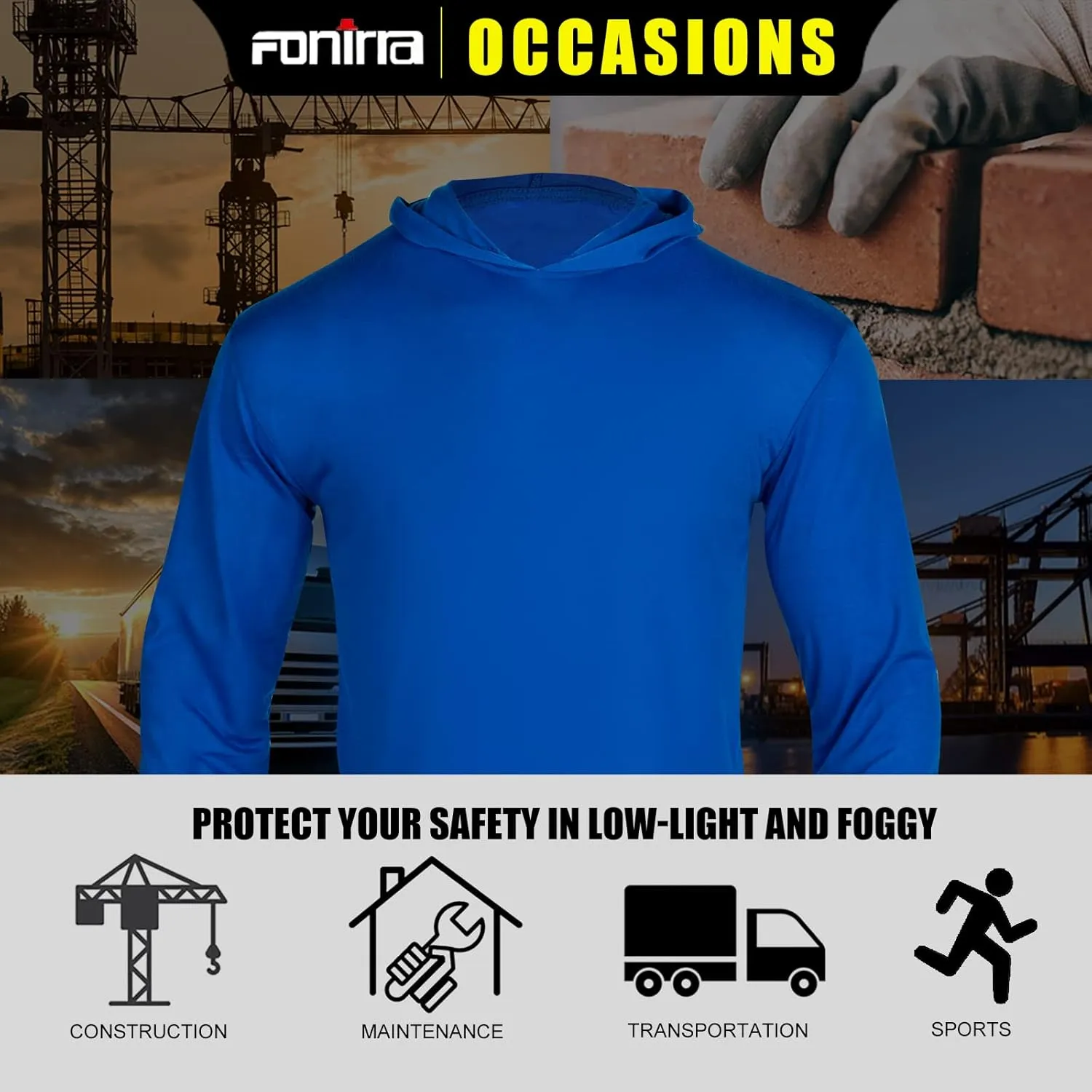 FONIRRA Safety High Visibility Long Sleeve T Shirt for Men 3 Pack Construction Work Shirts with Hood