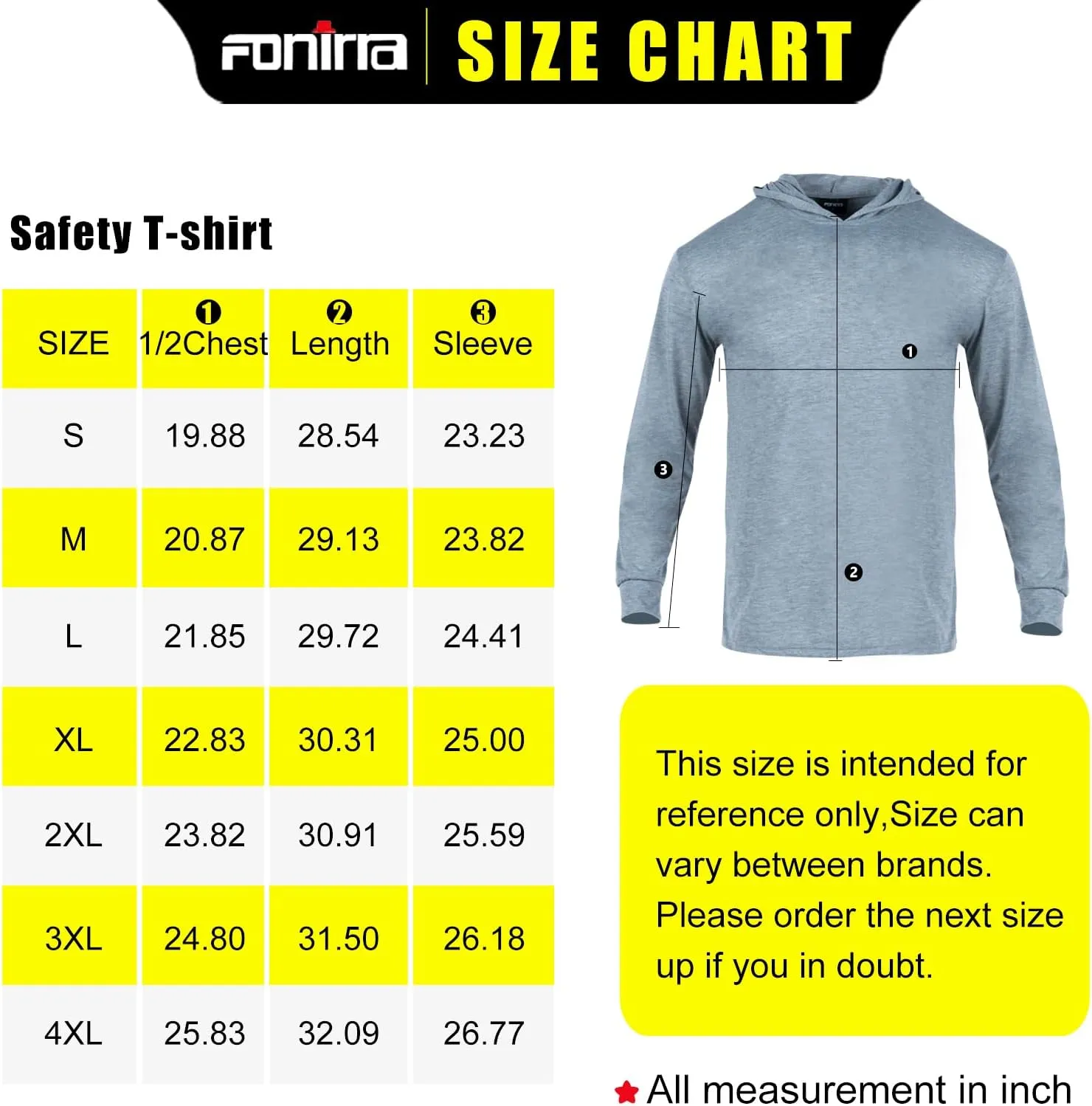 FONIRRA Safety High Visibility Long Sleeve T Shirt for Men 3 Pack Construction Work Shirts with Hood