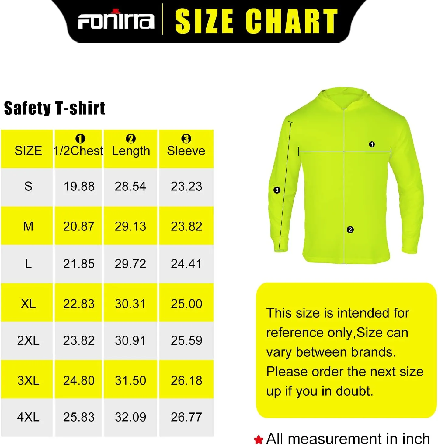 FONIRRA Safety High Visibility Long Sleeve T Shirt for Men 3 Pack Construction Work Shirts with Hood