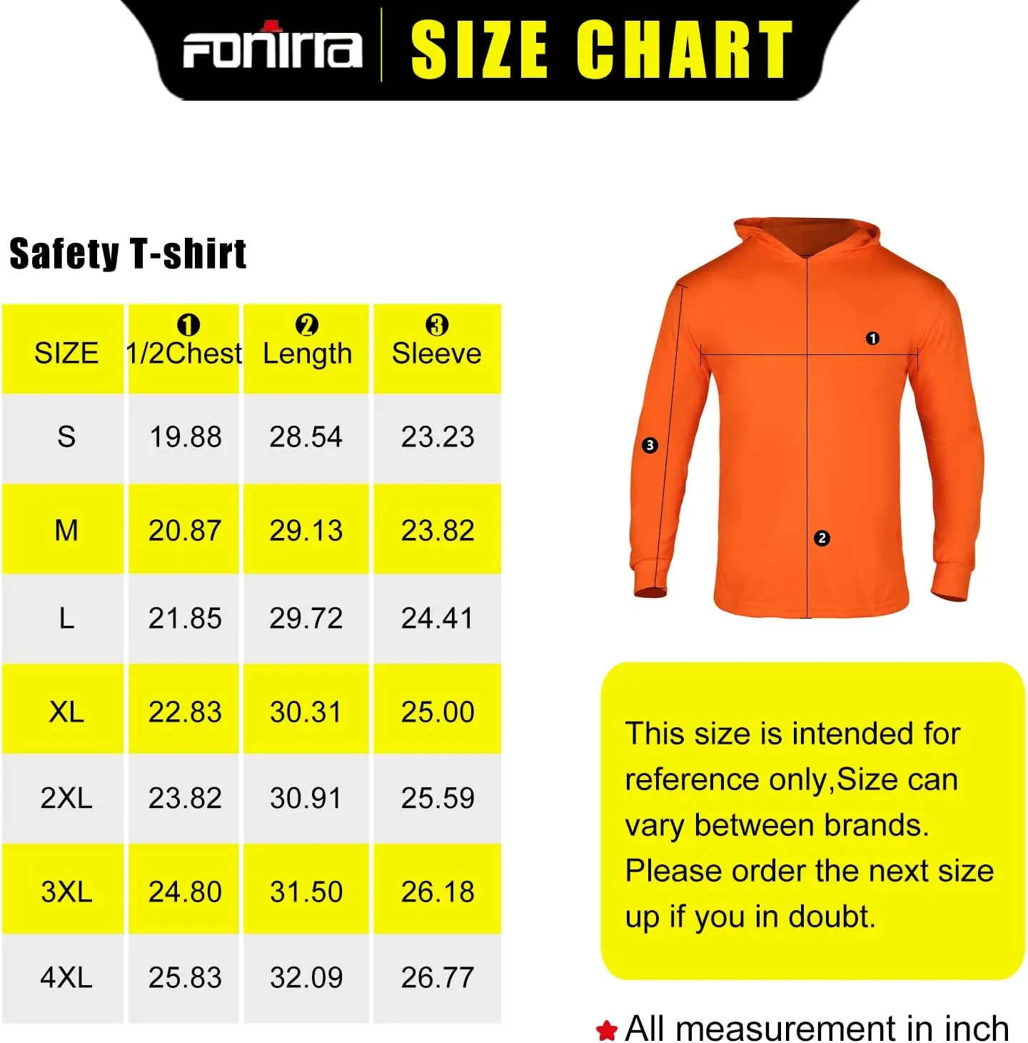 FONIRRA Safety High Visibility Long Sleeve T Shirt for Men 3 Pack Construction Work Shirts with Hood