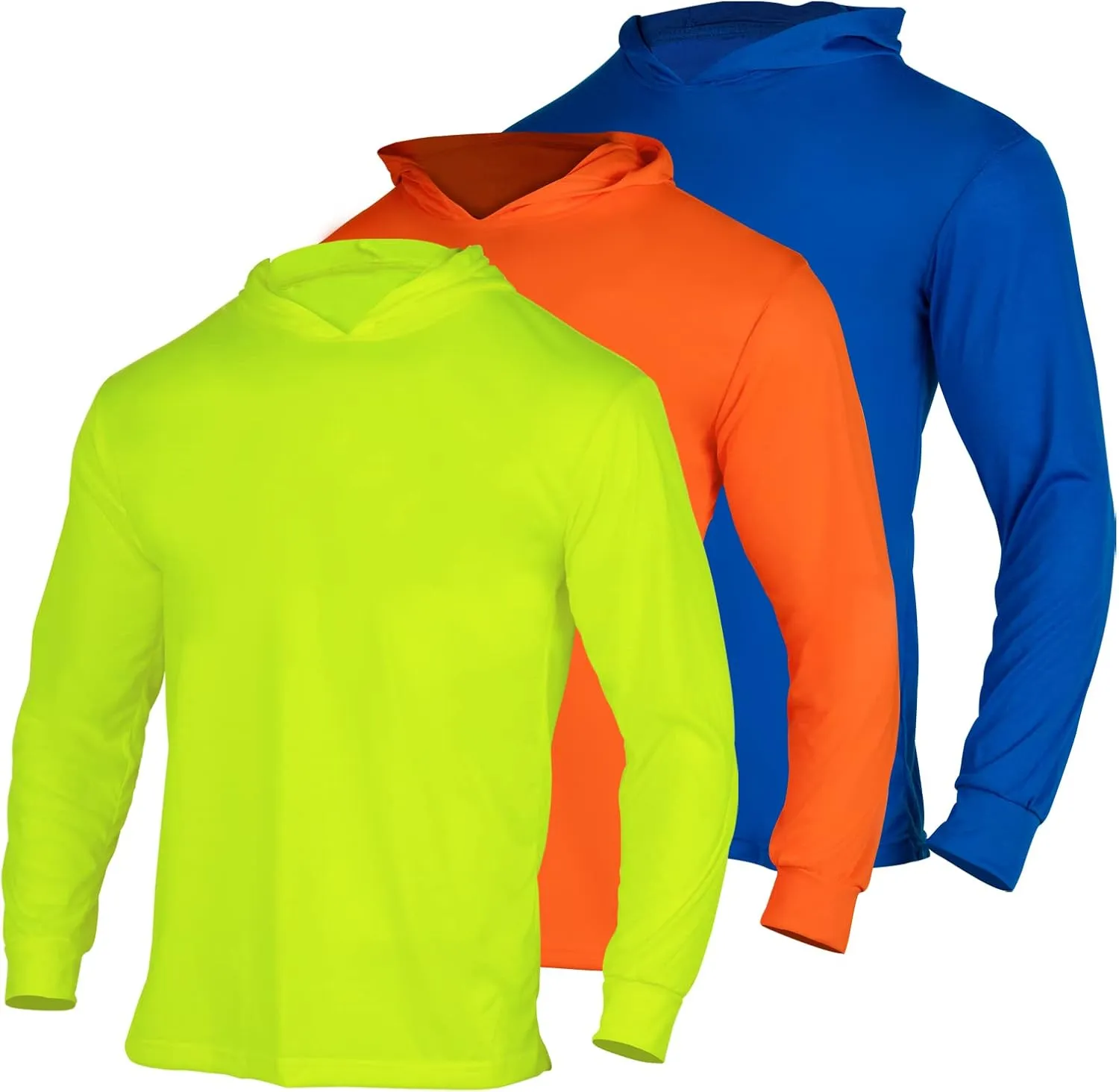 FONIRRA Safety High Visibility Long Sleeve T Shirt for Men 3 Pack Construction Work Shirts with Hood