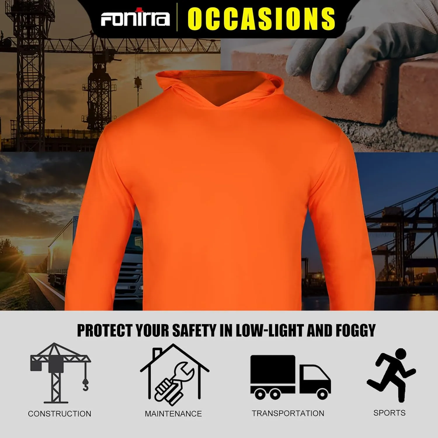 FONIRRA Safety High Visibility Long Sleeve T Shirt for Men 3 Pack Construction Work Shirts with Hood