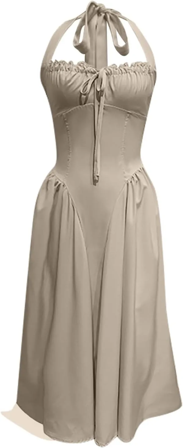 Formal Dresses for Women Loose Fit Cutout Maxi Dress Floral Backless Tied Long Sundress Dressy Tank Midi Dresses