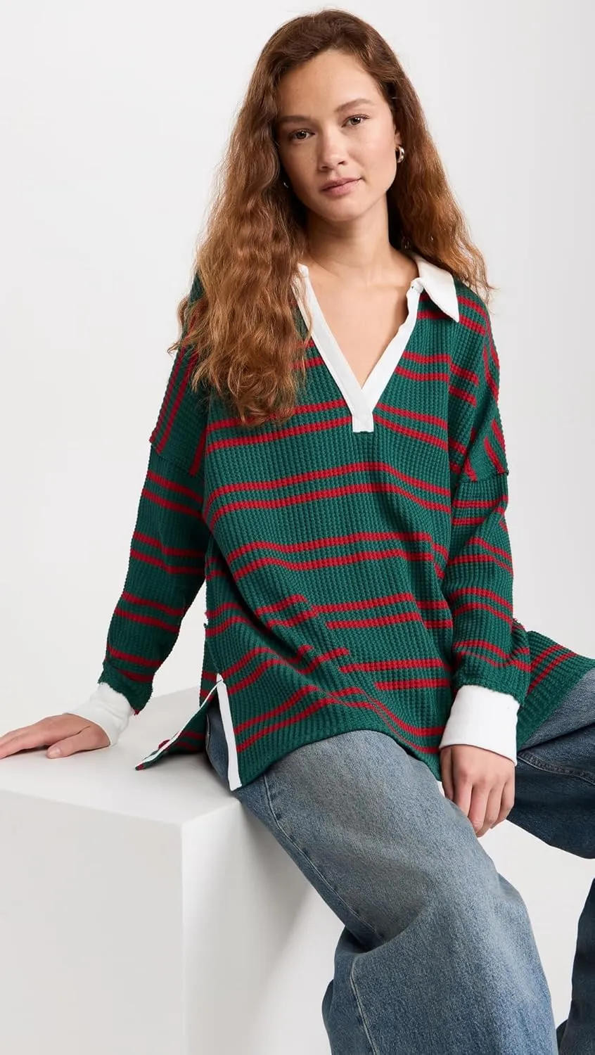 Free People Women's Striped Travis Polo