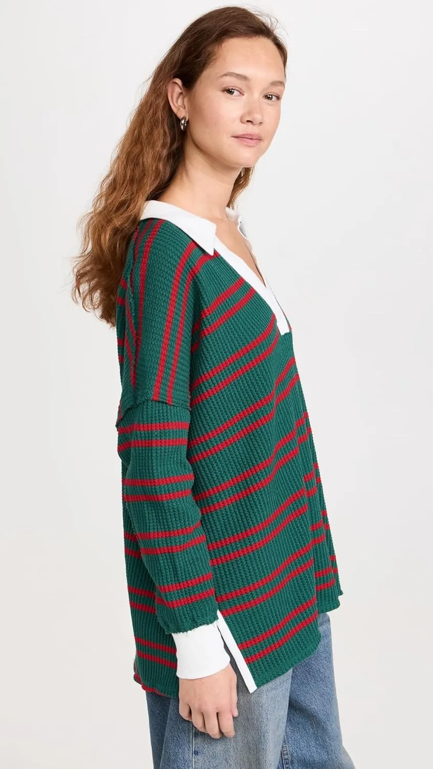 Free People Women's Striped Travis Polo