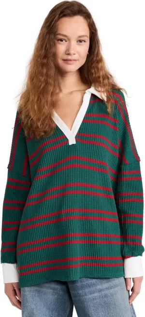 Free People Women's Striped Travis Polo