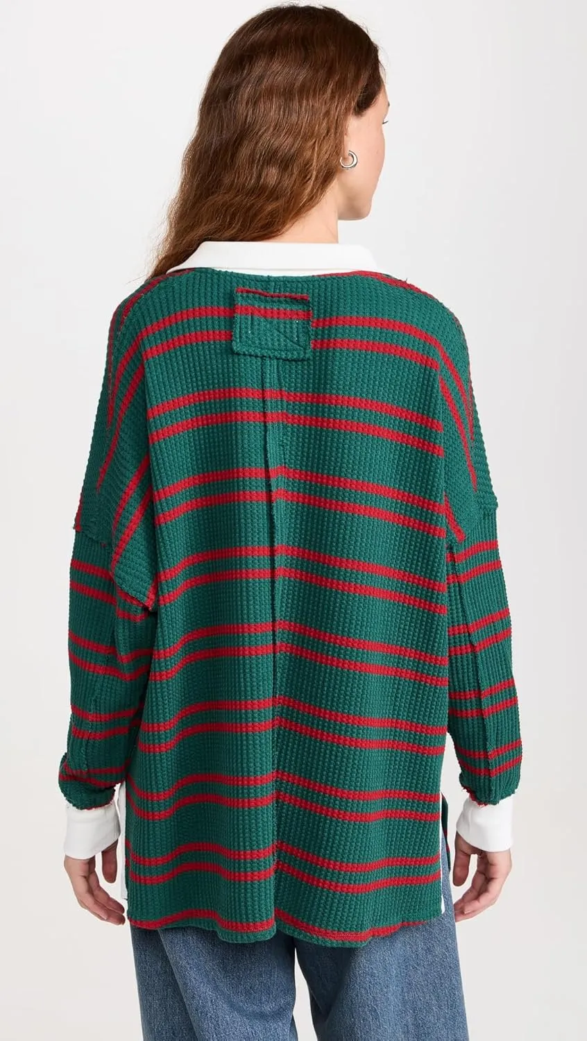 Free People Women's Striped Travis Polo