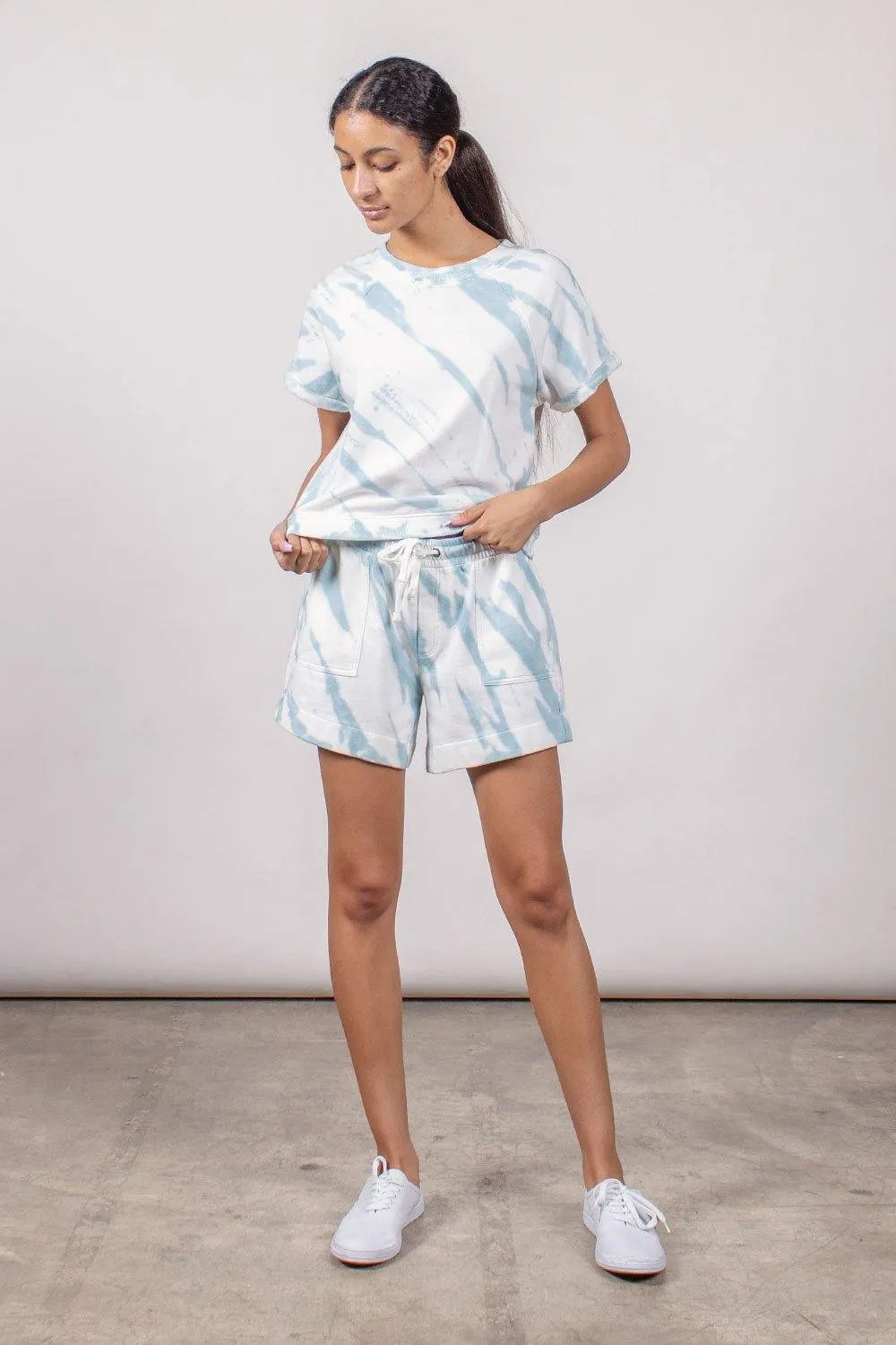 FRENCH TERRY PULL ON SHORTS - LIGHT BLUE TIE DYE