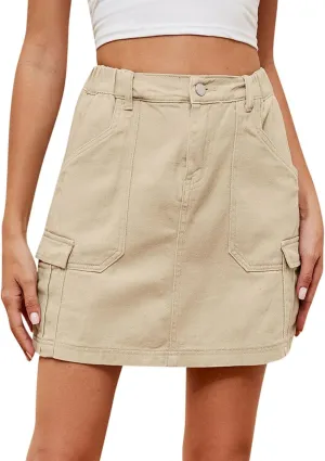 FZYLQY Denim Skirt for Womens Trendy Casual Elastic High Waisted Short Mini Skirt for Teen Girls Y2K Cute Baggy Jean Skirt