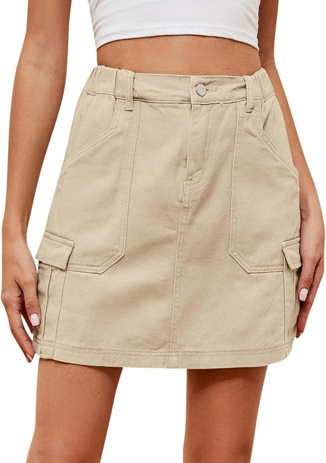 FZYLQY Denim Skirt for Womens Trendy Casual Elastic High Waisted Short Mini Skirt for Teen Girls Y2K Cute Baggy Jean Skirt