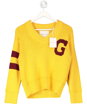 GANT Yellow Varsity V Neck Sweater In Faded Sunset UK S