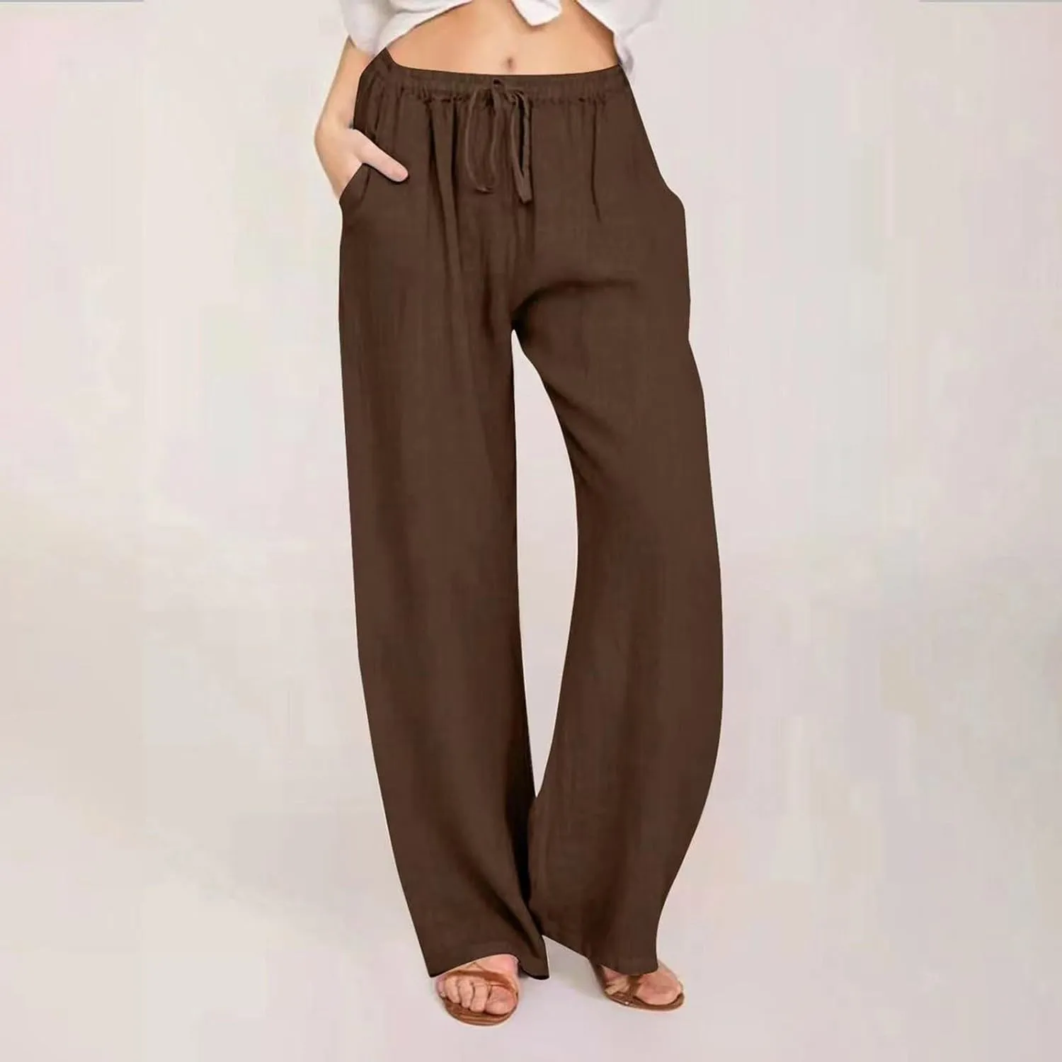 Gauze Pants for Women Casual Summer Casual Summer Wide Leg Boho Beach Pants Relaxed Loose Fit Elastic Lightweight Trousers