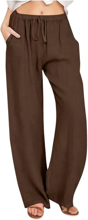 Gauze Pants for Women Casual Summer Casual Summer Wide Leg Boho Beach Pants Relaxed Loose Fit Elastic Lightweight Trousers