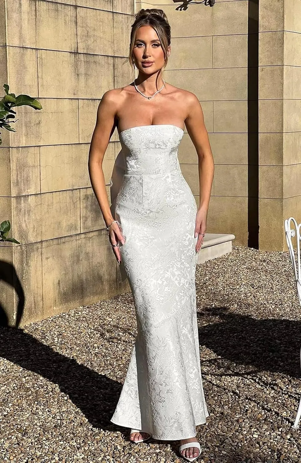 Jacquard Satin Prom Dresses with Bow in Back Bridesmaid Dress Long Formal Evening Party Gowns