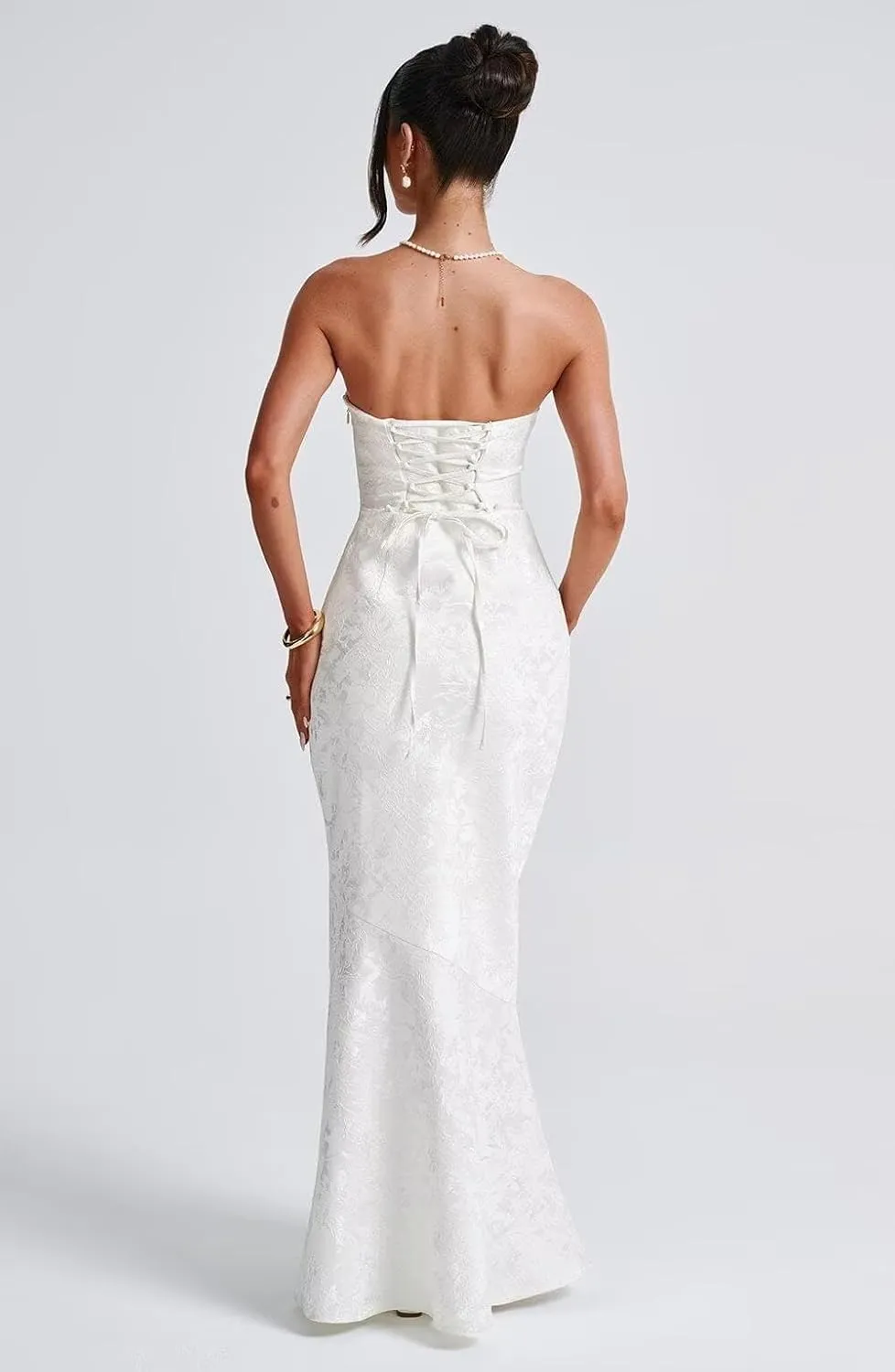 Jacquard Satin Prom Dresses with Bow in Back Bridesmaid Dress Long Formal Evening Party Gowns