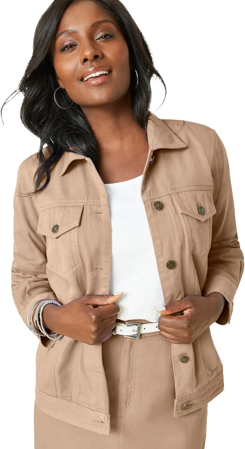 Jessica London Women's Plus Size Classic Cotton Button Down Denim Jean Jacket