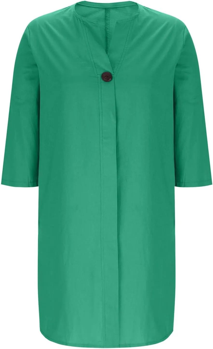 JOAU Plus Size Linen Dresses for Women 2025 Casual Summer 3/4 Sleeve V Neck Side Slit Hem Flowy Beach Midi Dress with Pockets
