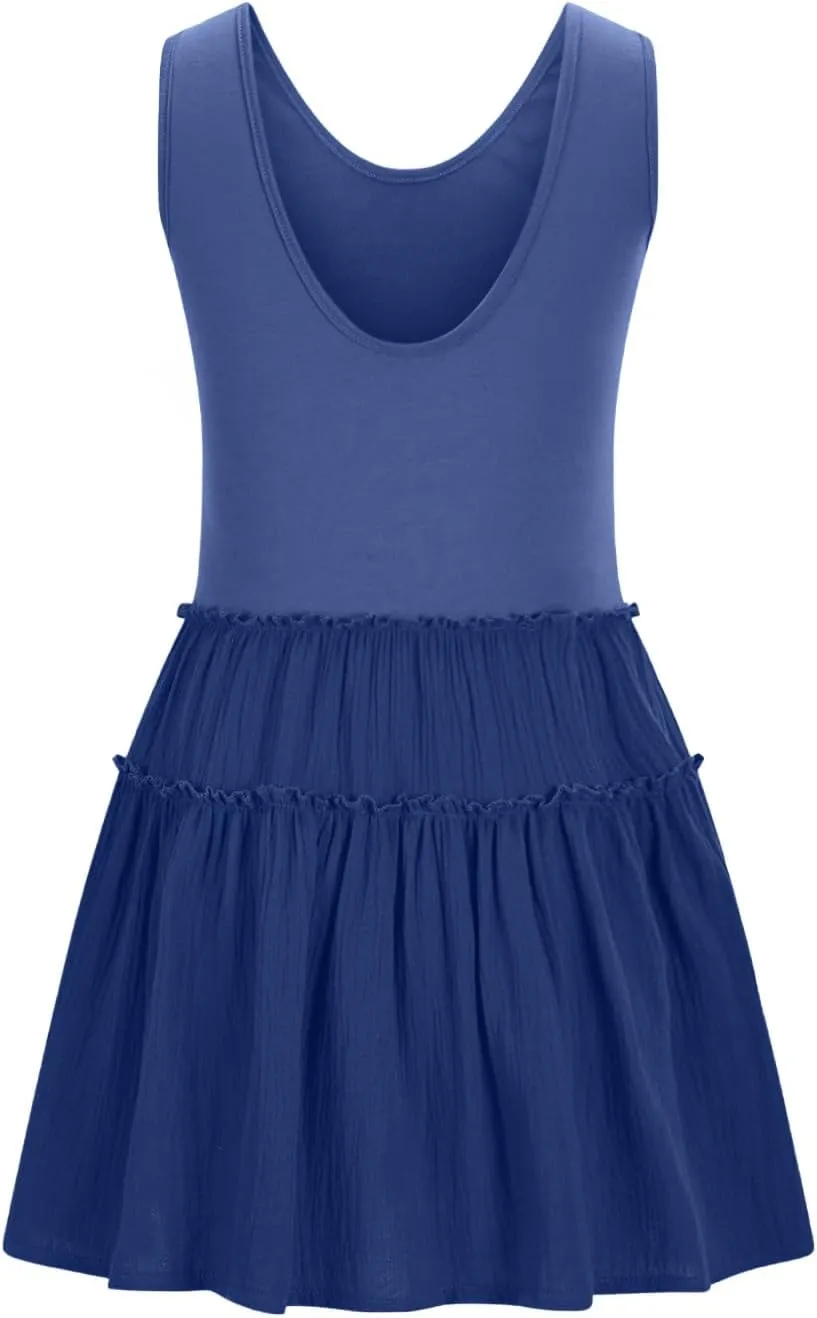 JOAU Womens Summer Casual Tank Dress Sleeveless V Neck Patchwork Sundress Flowy Tiered Swing Mini Beach Vacation Dresses
