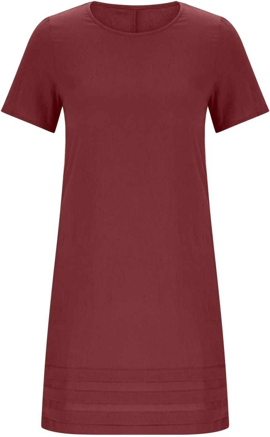 JOAU Womens Summer Cotton Linen Dress 2025 Trendy Short Sleeve Crew Neck Mini T Shirt Dresses Casual Tiered Pleated Hem Dress