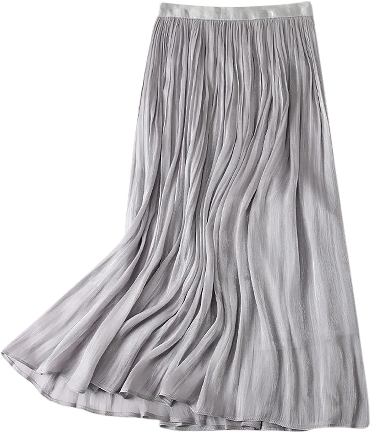 JOAU Women's Summer High Waist Pleated Skirt Casual Swing A-line Midi Skirts Lightweight Double Layered Flowy Beach Skirt