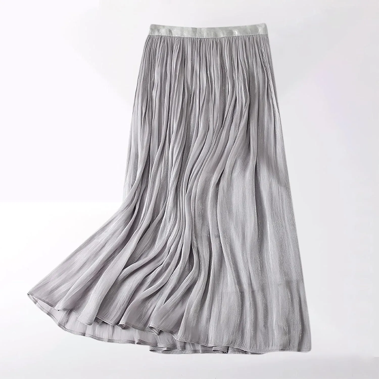 JOAU Women's Summer High Waist Pleated Skirt Casual Swing A-line Midi Skirts Lightweight Double Layered Flowy Beach Skirt
