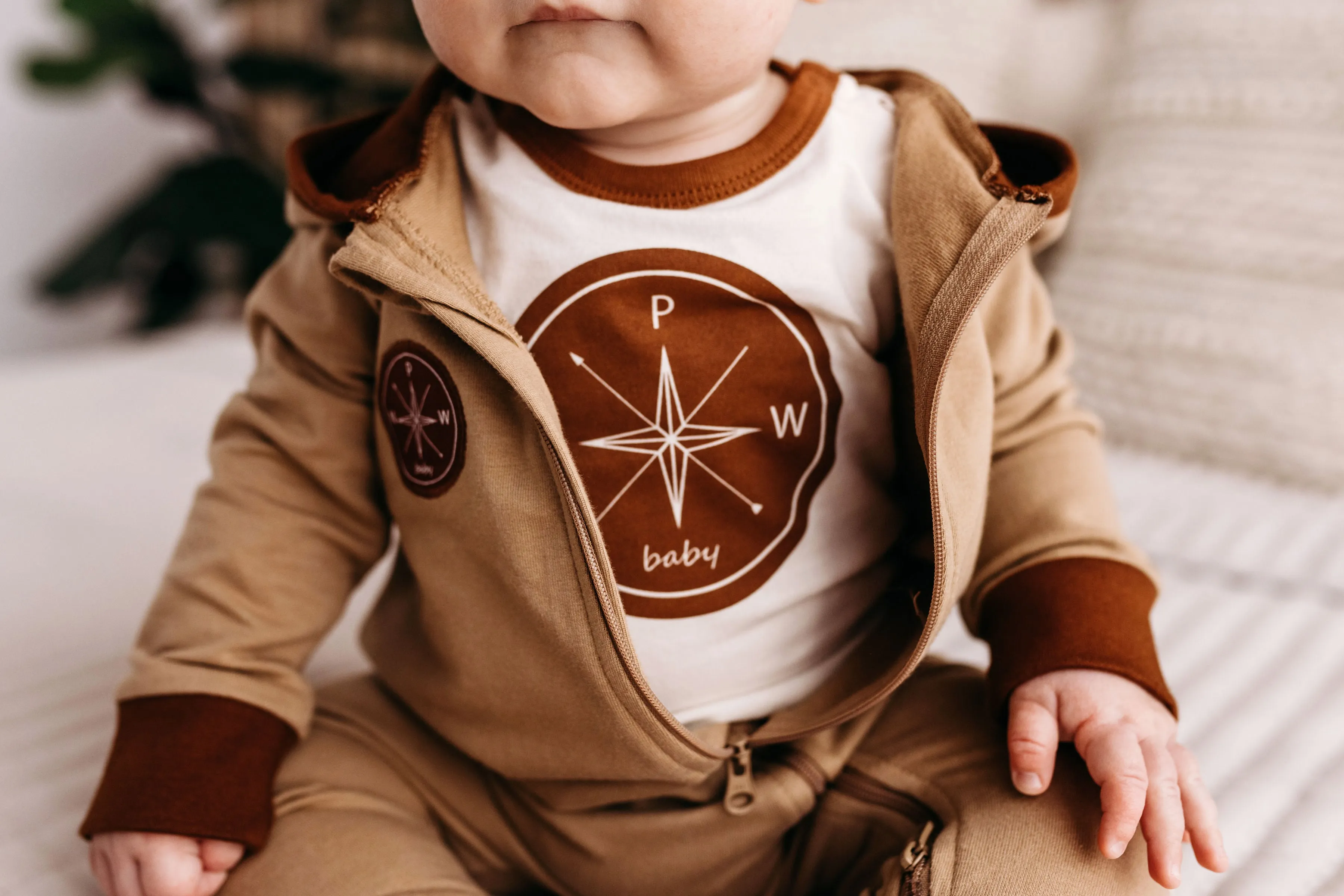 Light Sweat Hooded Zip Romper - Rust