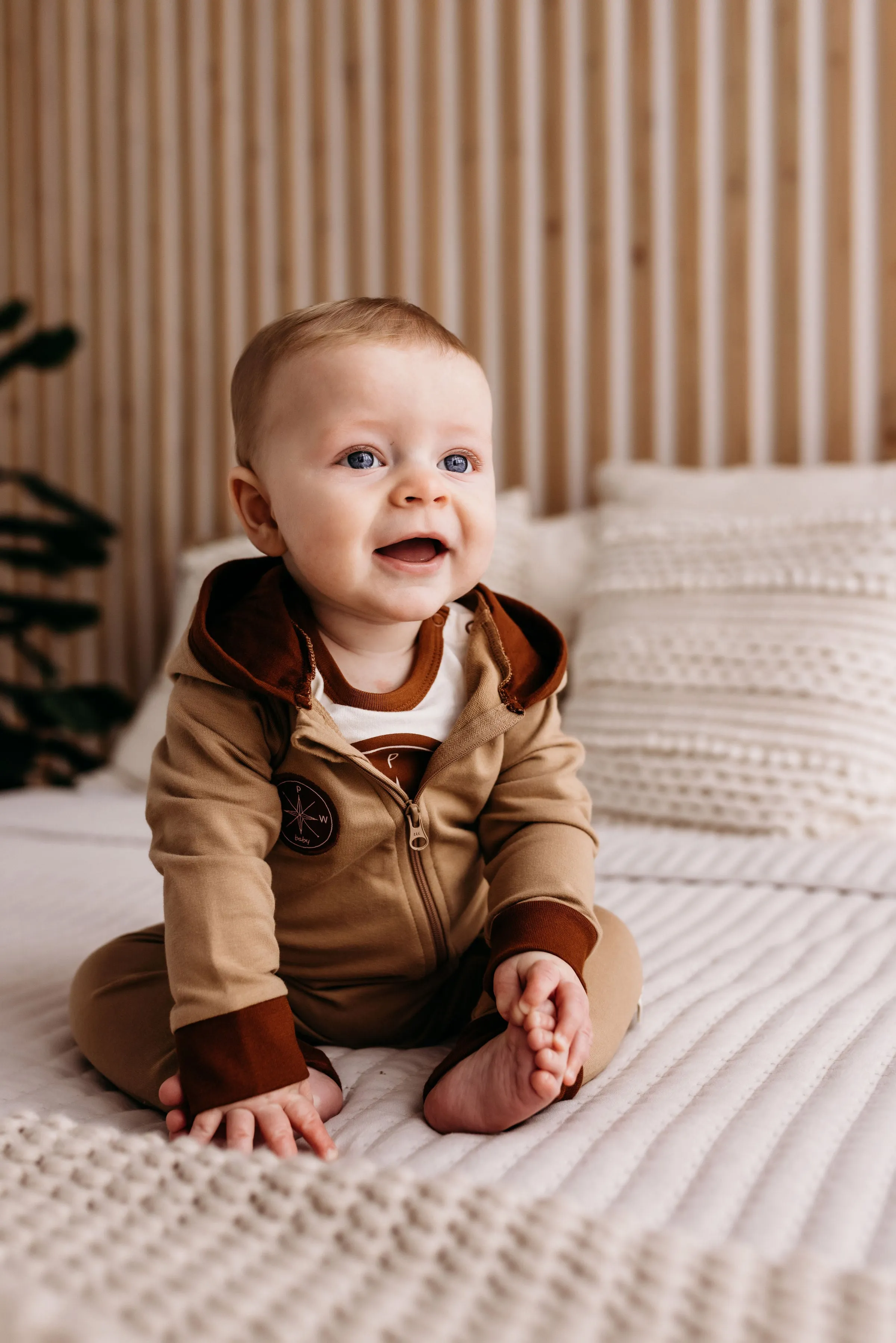 Light Sweat Hooded Zip Romper - Rust
