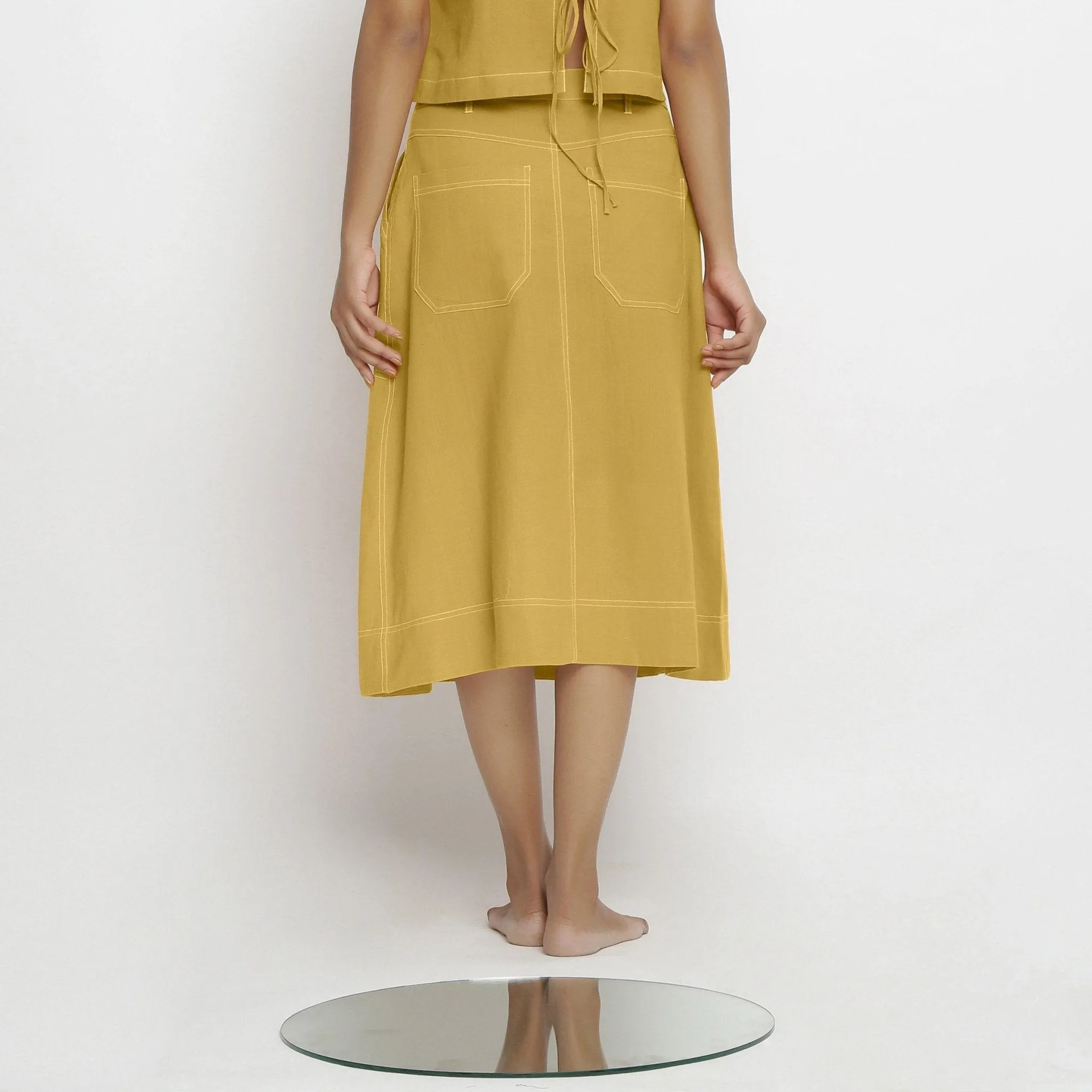 Light Yellow 100% Cotton Button-Down Midi Skirt