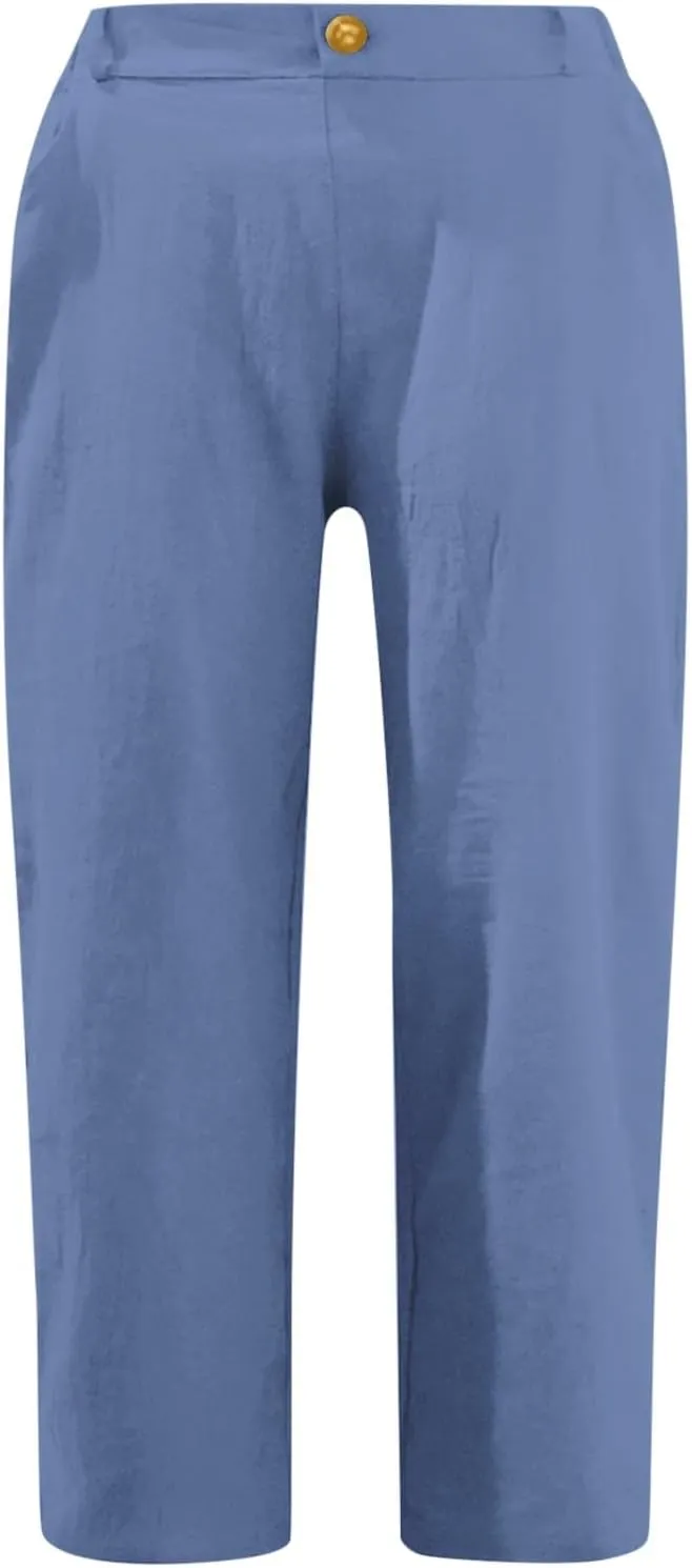 Linen Palazzo Pants for Women Relaxed Fit Straight Leg Trousers Summer Beach Travel Vacation 2025 Ladies Capris Pants