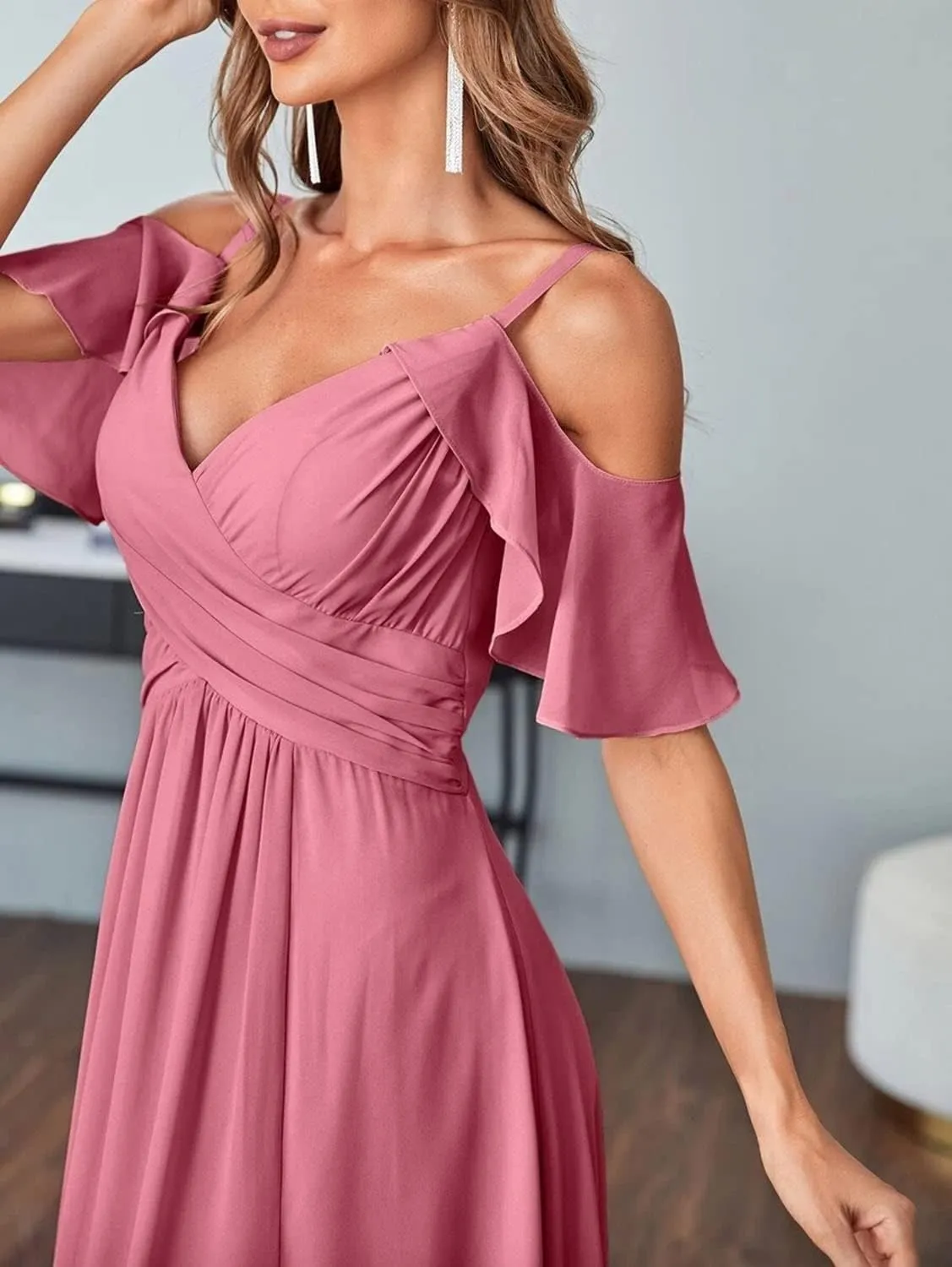 Long Chiffon Junior Bridesmaids Dresses for Women Wedding Party Dress Formal Military Ball Gown ABC095