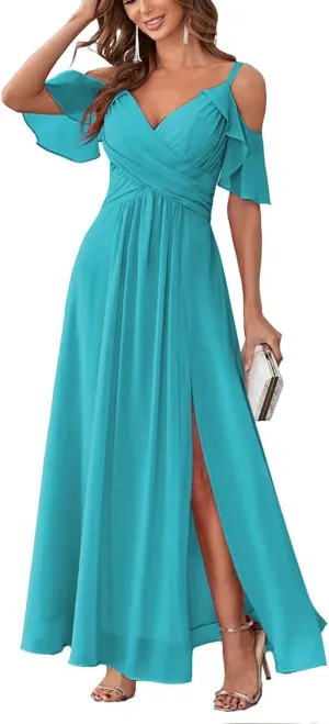 Long Chiffon Junior Bridesmaids Dresses for Women Wedding Party Dress Formal Military Ball Gown ABC095