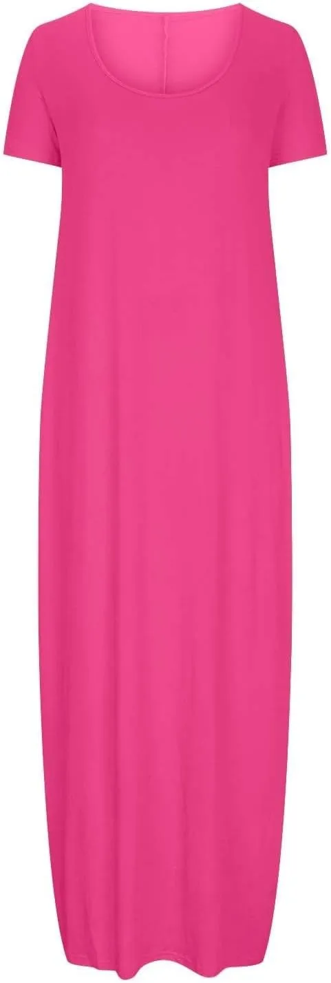 Loose Fit Plus Size Dresses for Curvy Women Short Sleeve Crew Neck Summer Beach Dresses Flowy Maxi Tshirt Sundresses