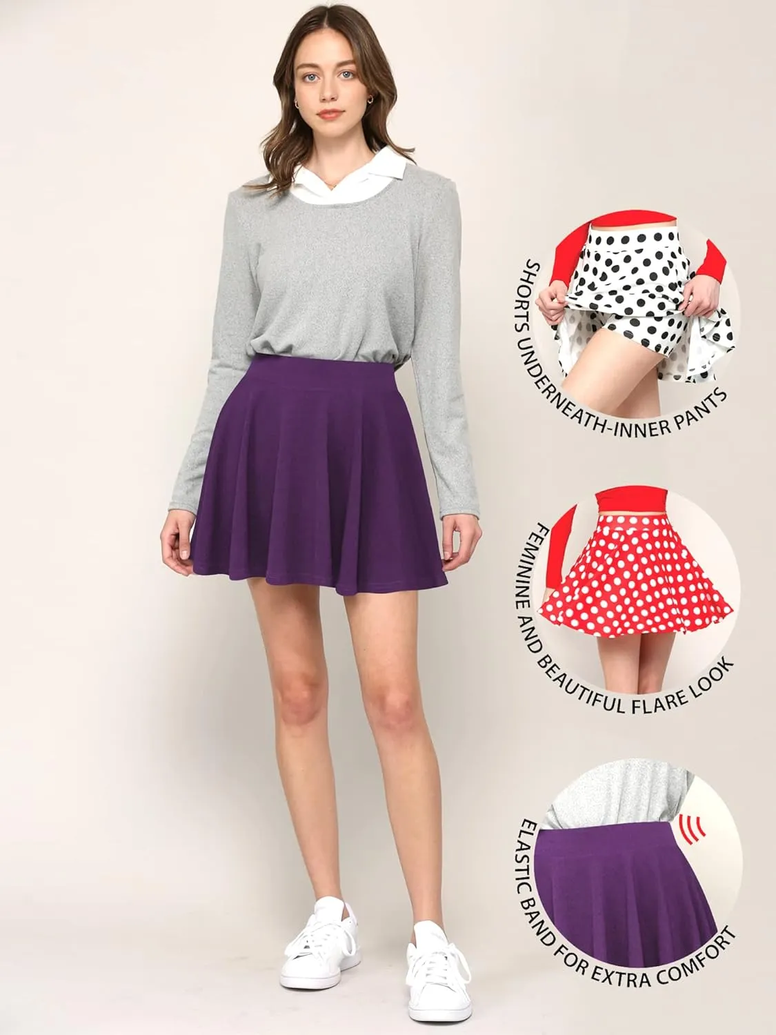 Made By Johnny Women's Casual Stretchy Flared Pleated Mini Skater Skirt with Shorts