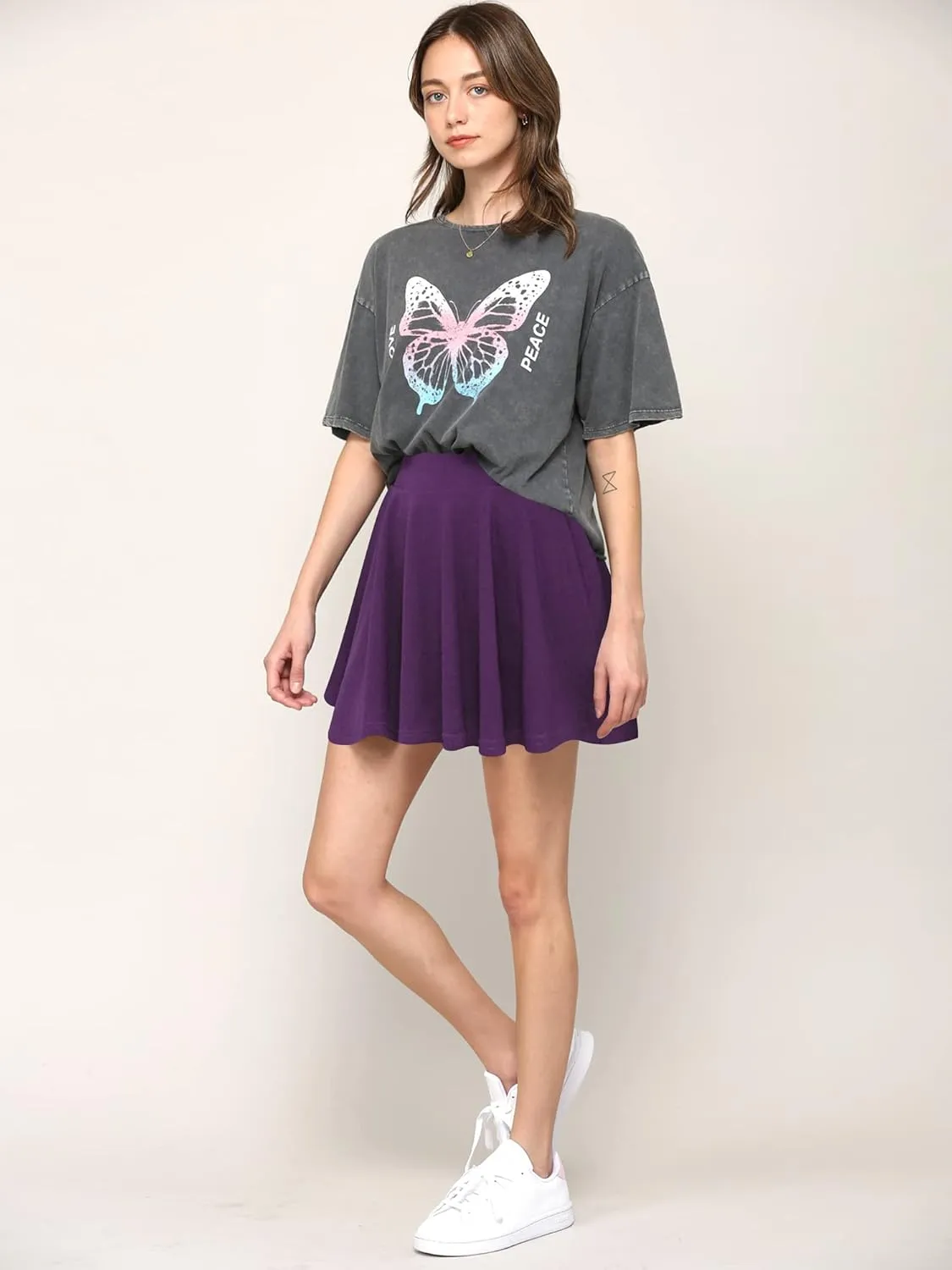 Made By Johnny Women's Casual Stretchy Flared Pleated Mini Skater Skirt with Shorts