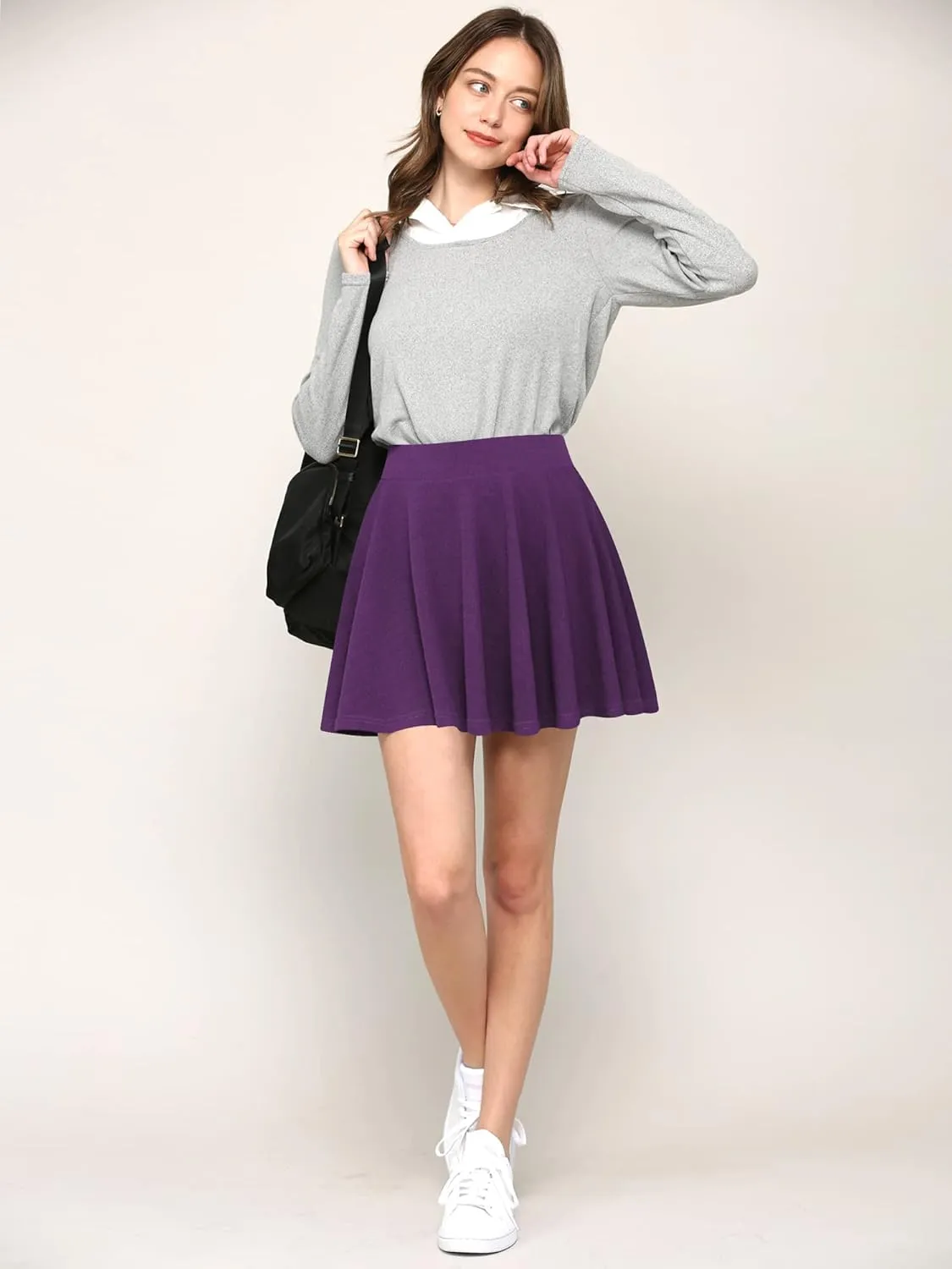 Made By Johnny Women's Casual Stretchy Flared Pleated Mini Skater Skirt with Shorts