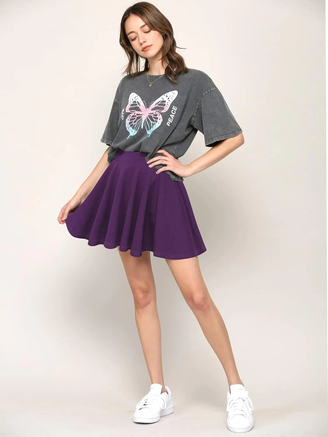 Made By Johnny Women's Casual Stretchy Flared Pleated Mini Skater Skirt with Shorts