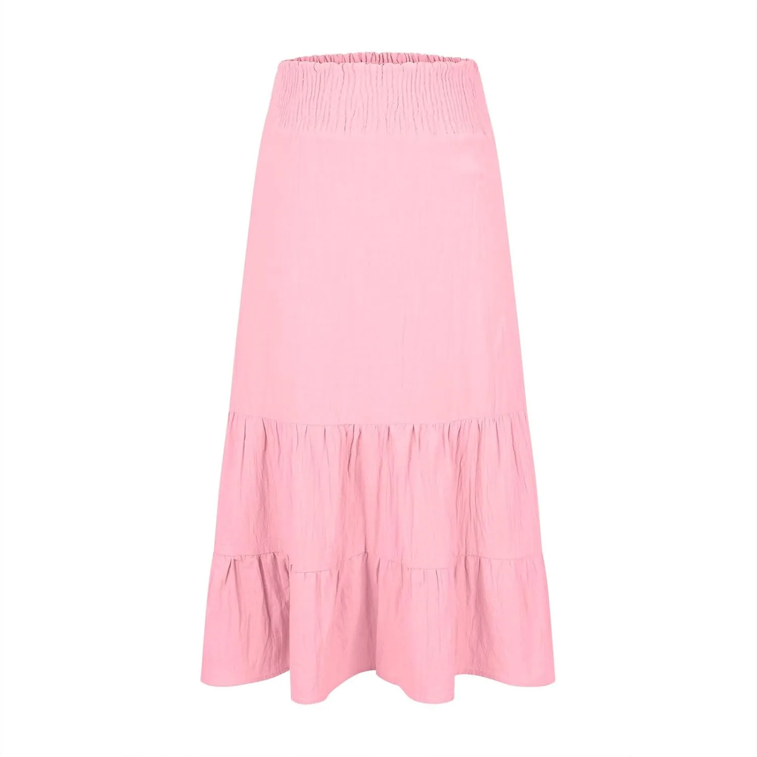 Maxi Skirts for Women Solid Color Ruffle Tiered Pleated Elastic High Waisted Skirt Summer Casual Flowy A Line Skirts