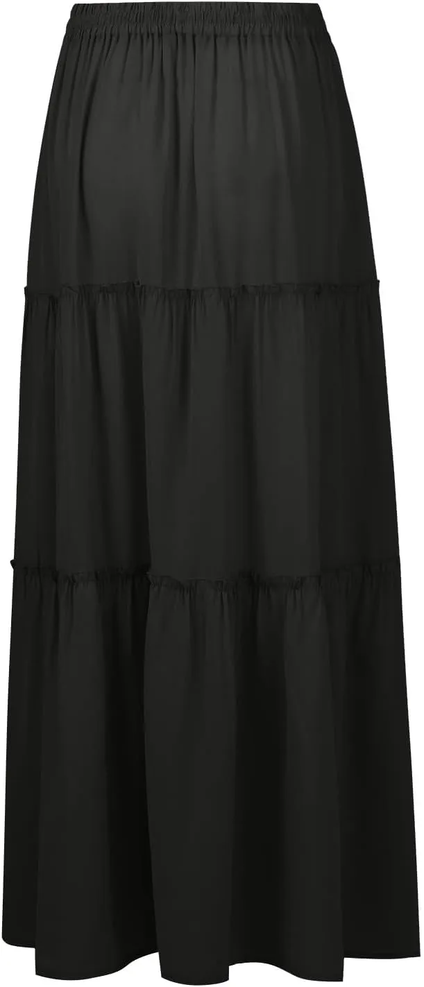 Maxi Skirts for Women Summer Floral Pleated Tiered Boho Flowy Elastic Waist Aline Spring Beach Vacation Long Skirt