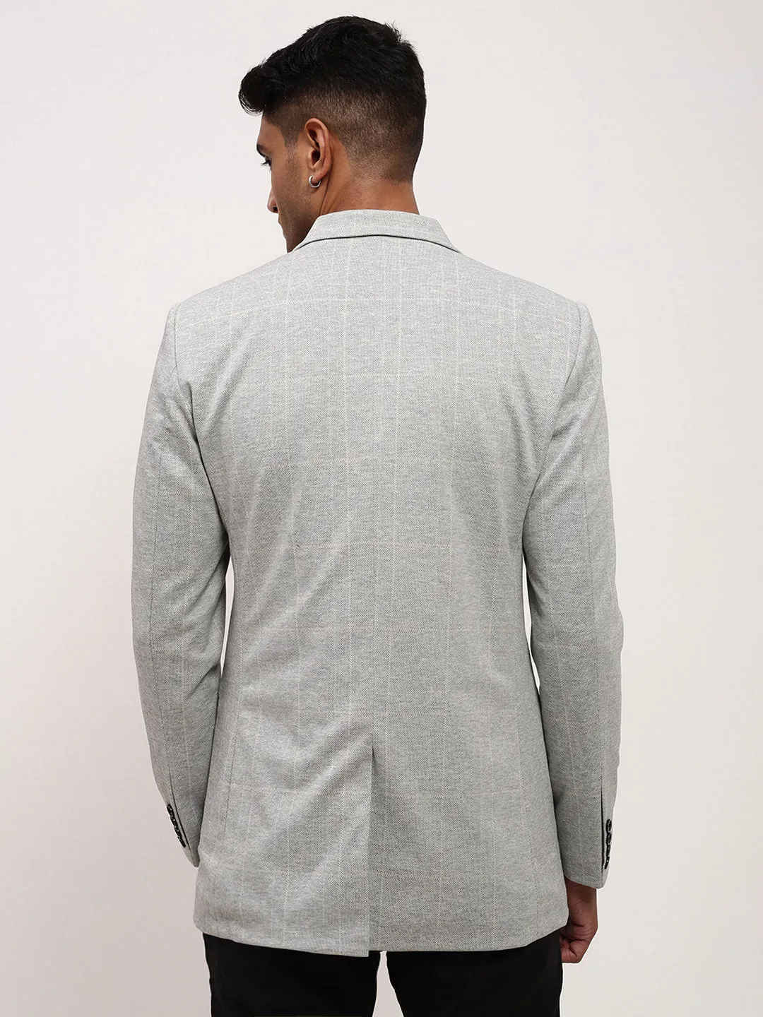 Men Grey Checked Single Breasted Blazer