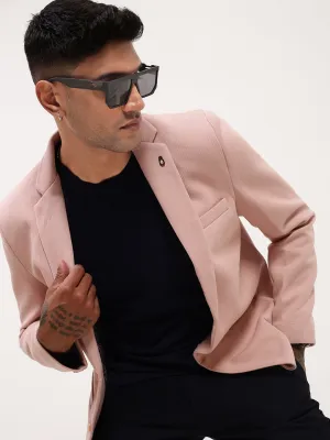 Men Pink Self Design Slim-Fit Single-Breasted Corduroy Cotton Blazer
