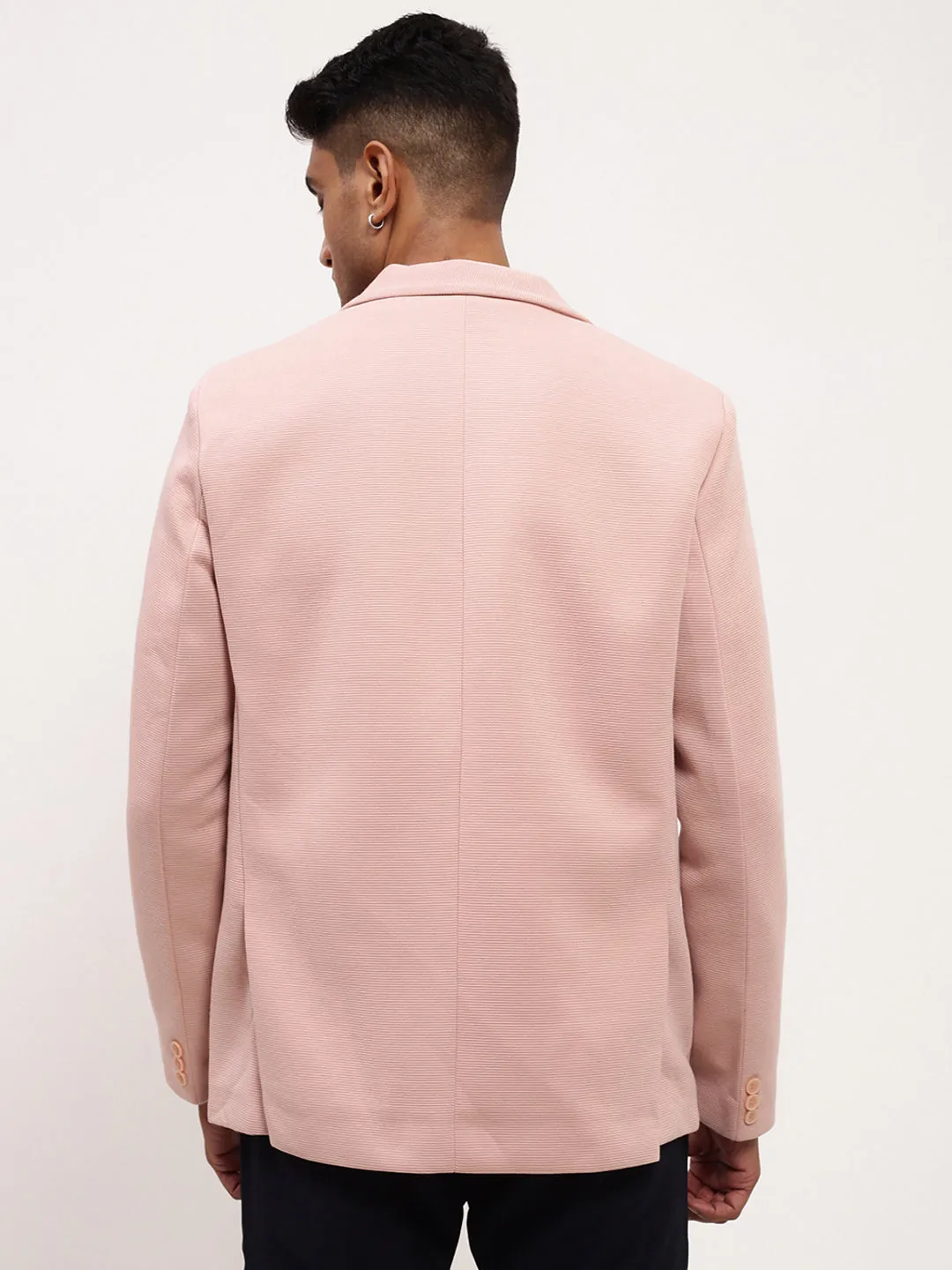 Men Pink Self Design Slim-Fit Single-Breasted Corduroy Cotton Blazer