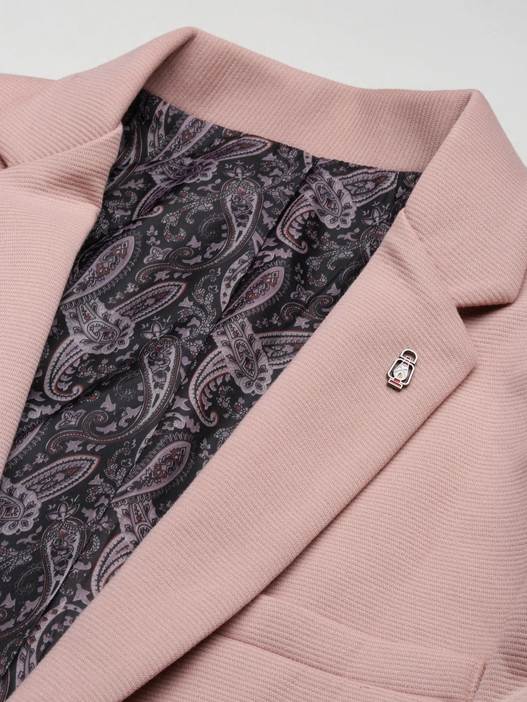 Men Pink Self Design Slim-Fit Single-Breasted Corduroy Cotton Blazer