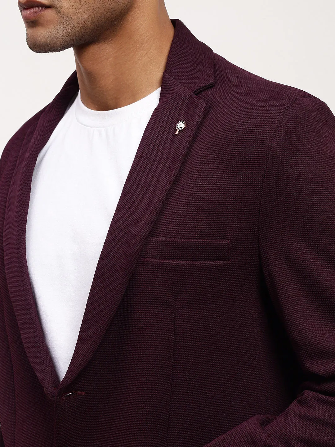 Men Purple Solid Single Breasted Blazer