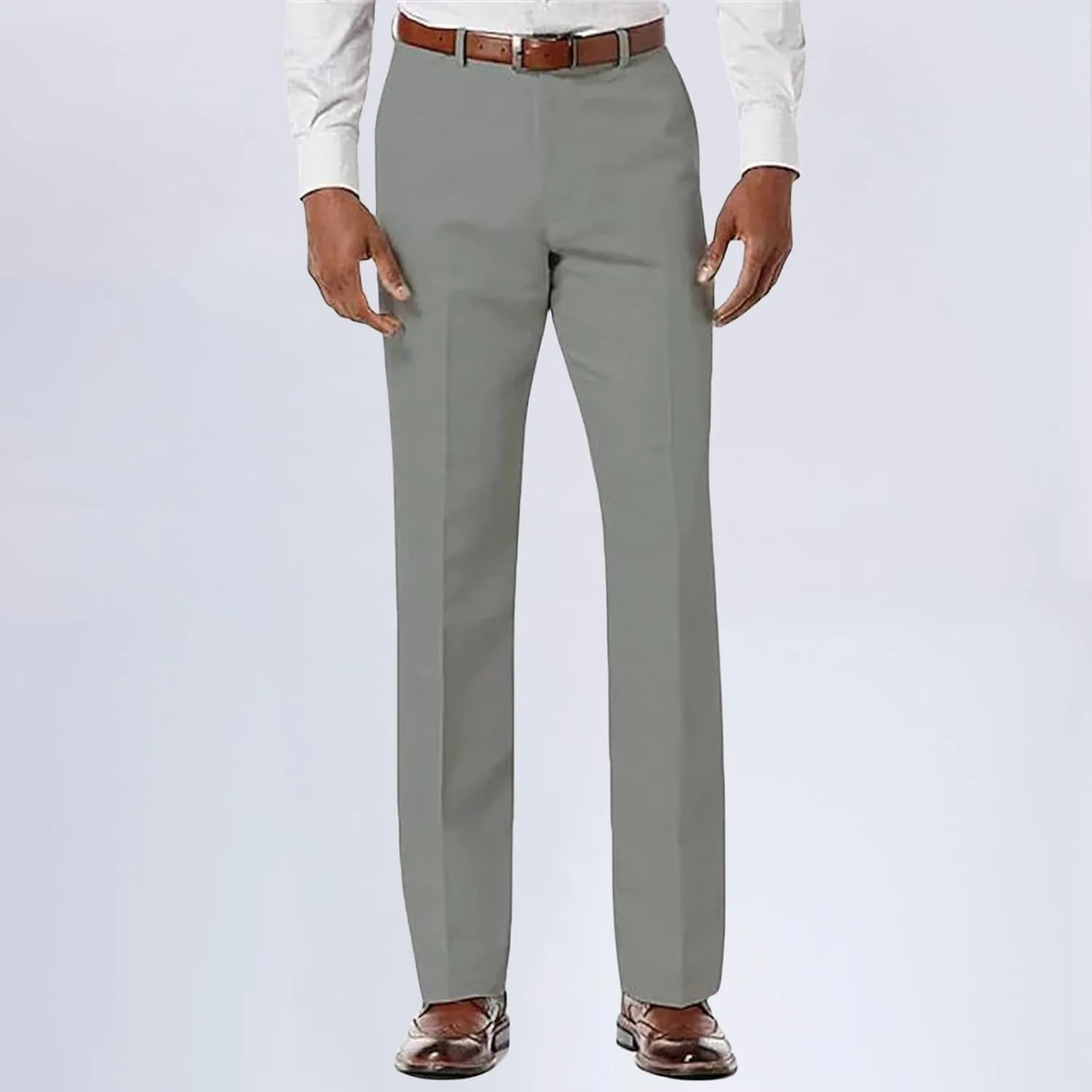 Men's Dress Pants Hemmed Casual Pants Vintage Straight Leg Fit Workwear Lightweight Suit Pants for Everyday