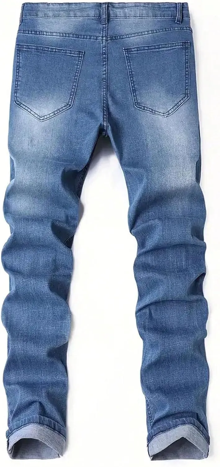 Men's Skinny Jeans High Waisted Ripped Stretch Distressed Denim Pants with Pockets