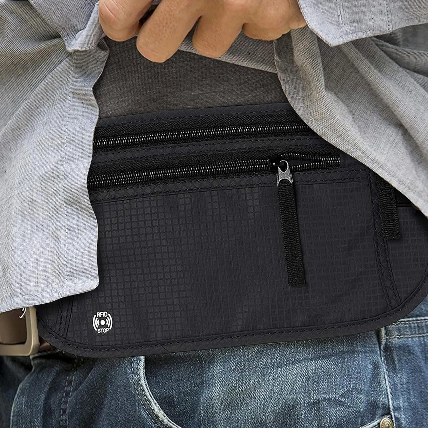 Men's Slim Fanny Pack Belt Bag | RFID Blocking Money Belt | Travel Waist Pouch for Security & Hidden Storage (Black)