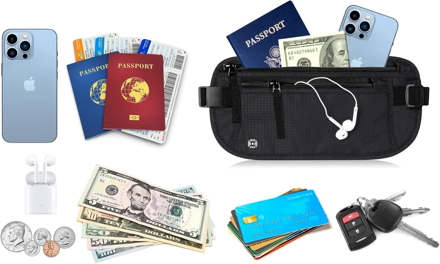 Men's Slim Fanny Pack Belt Bag | RFID Blocking Money Belt | Travel Waist Pouch for Security & Hidden Storage (Black)