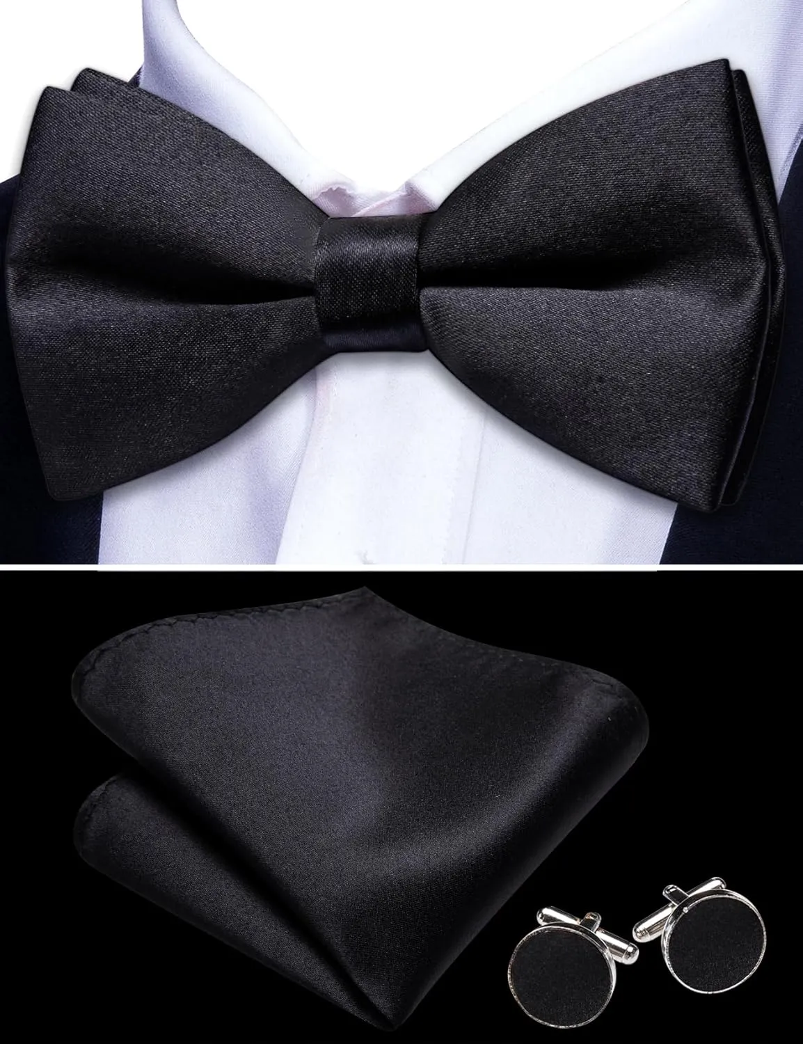 Men's Vest Tie Set Bow Tie Satin V-Neck Solid Colors Suit Waistcoat Cufflinks hanky Formal Wedding Business Tuxedo