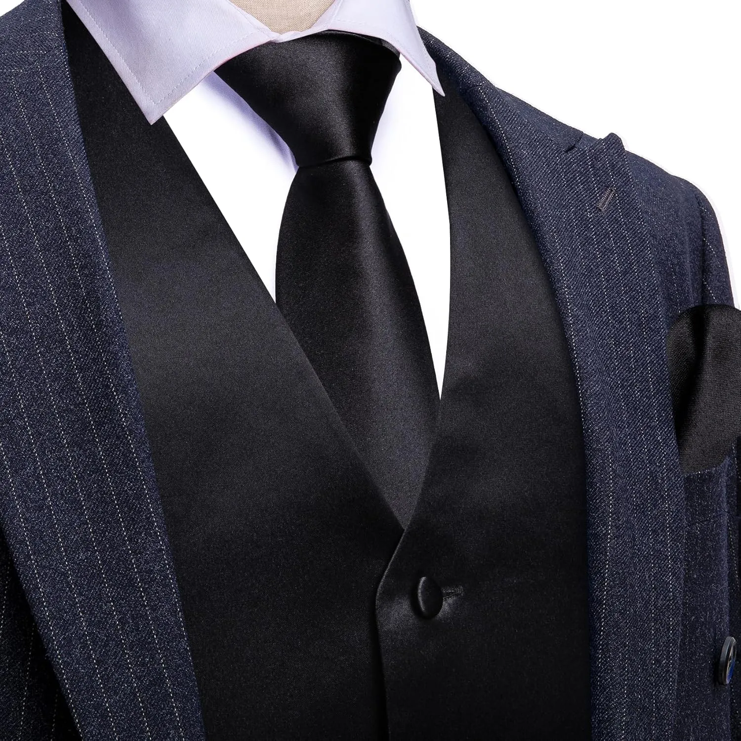 Men's Vest Tie Set Bow Tie Satin V-Neck Solid Colors Suit Waistcoat Cufflinks hanky Formal Wedding Business Tuxedo