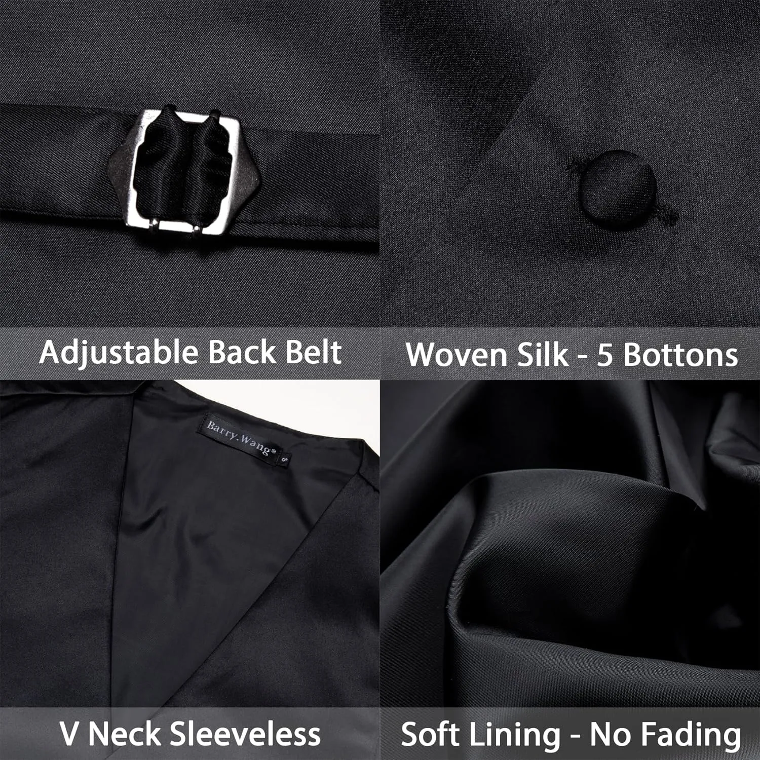 Men's Vest Tie Set Bow Tie Satin V-Neck Solid Colors Suit Waistcoat Cufflinks hanky Formal Wedding Business Tuxedo